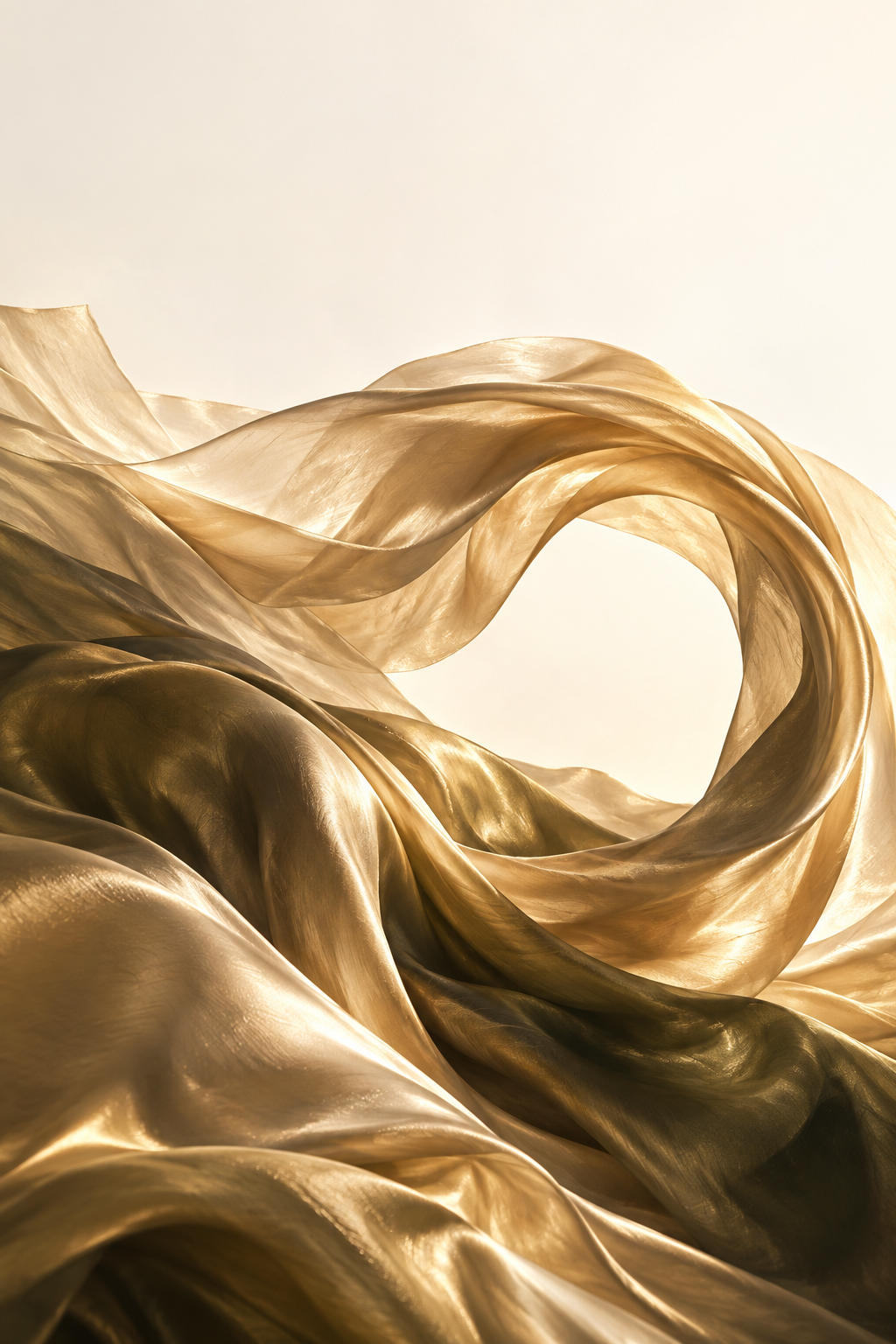 Champagne silk flowing into a sculptural golden aura